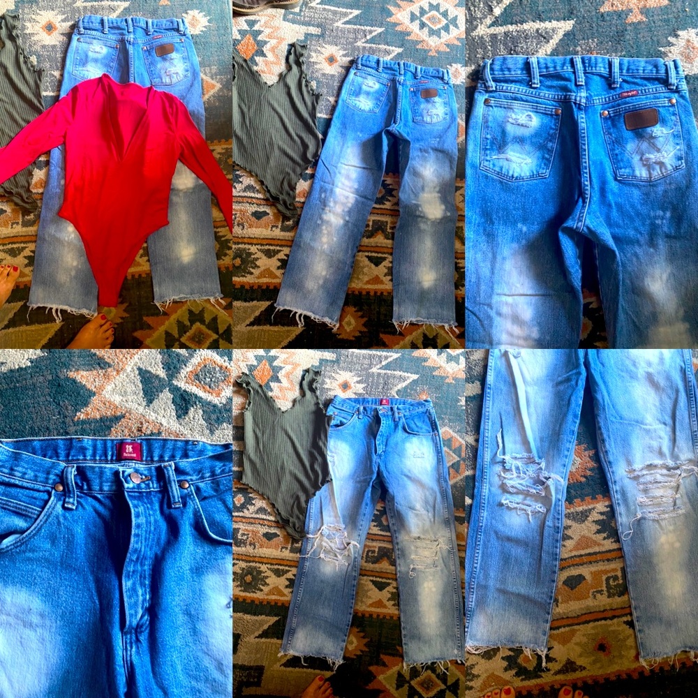 Distressed wranglers crop length with bodysuits